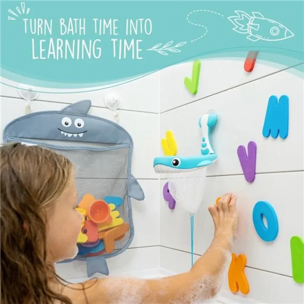 2 x Mesh Bath Toy Organizer + 6 Ultra Strong Hooks + 36 Bath Letters & Numbers